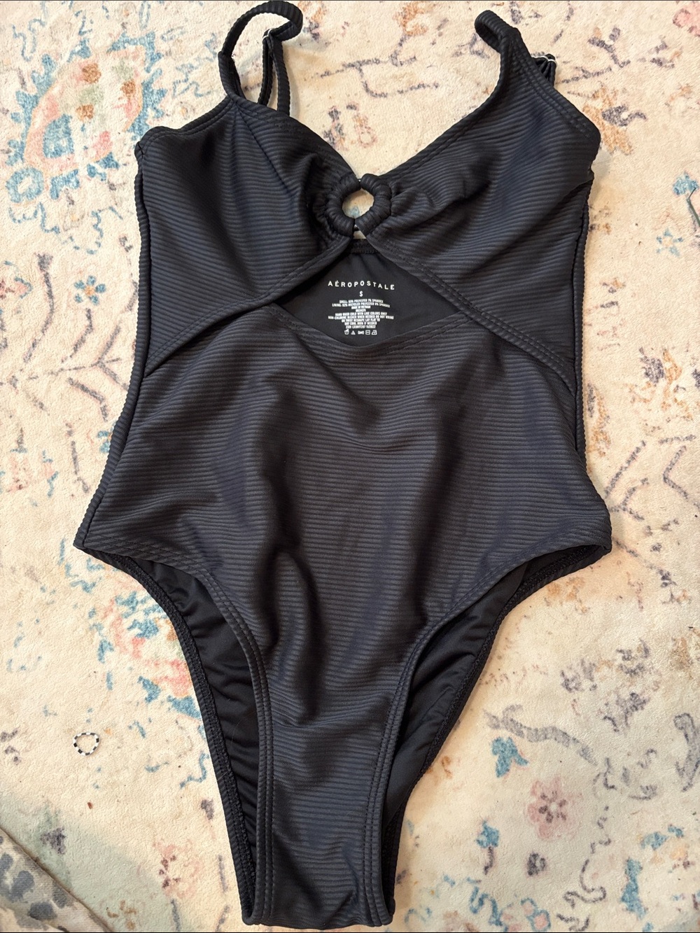 Aeropostale Black One-Piece Swimsuit with Front Ring Detail. Size S. Worn 1 time